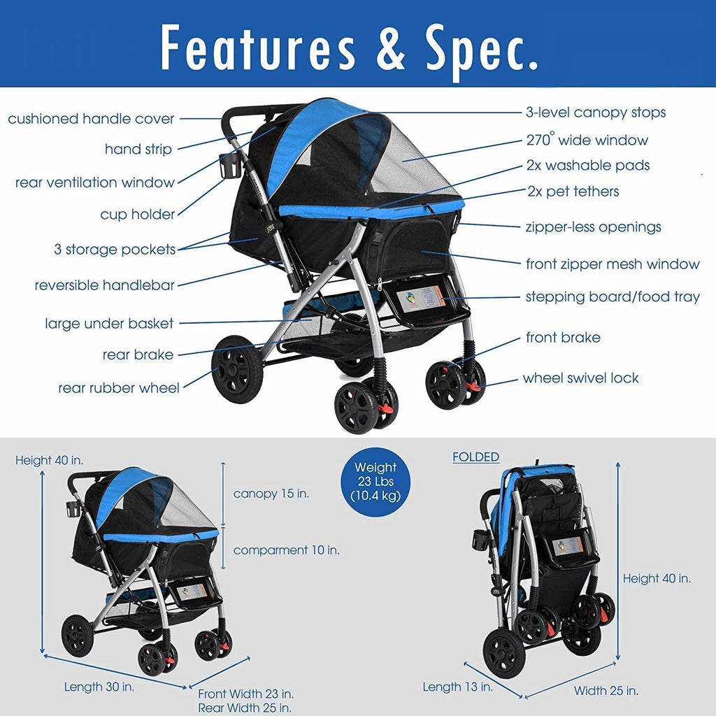 Coche para Mascotas hpztm pet rover premium stroller for small/medium/large dogs, cats and pets (Sky blue) - Pet Fashion