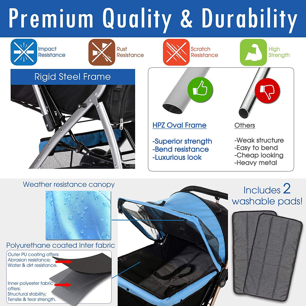 Coche para Mascotas hpztm pet rover premium stroller for small/medium/large dogs, cats and pets (Sky blue) - Pet Fashion