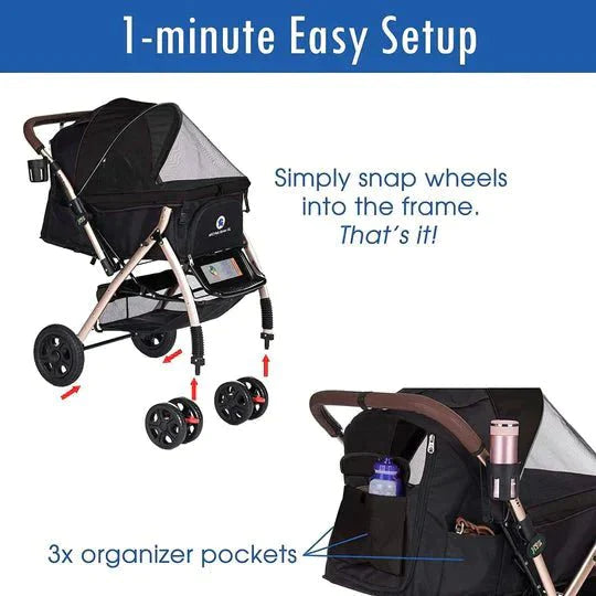 Coche para Mascotas hpztm pet rover xl extra-long premium stroller for small/medium/large dogs, cats and pets (Black) - Pet Fashion