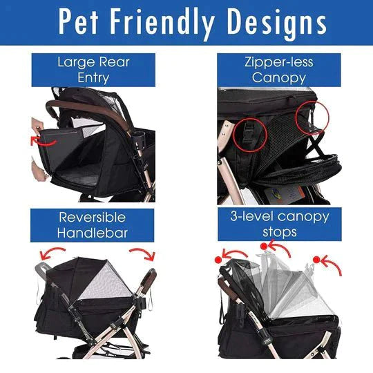 Coche para Mascotas hpztm pet rover xl extra-long premium stroller for small/medium/large dogs, cats and pets (Black) - Pet Fashion